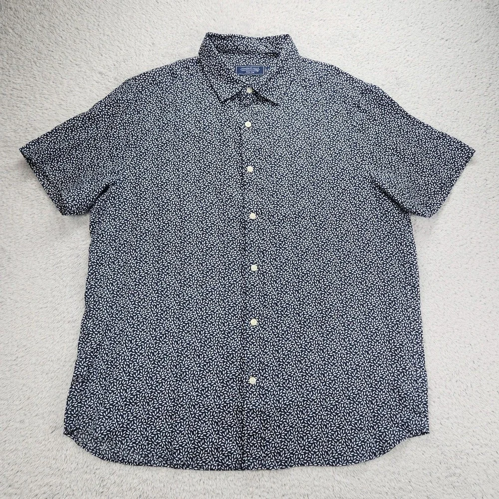 Vineyard Vines Linen Shirt Mens Large Blue Floral Short Sleeve Button Up Casual - Picture 2 of 12